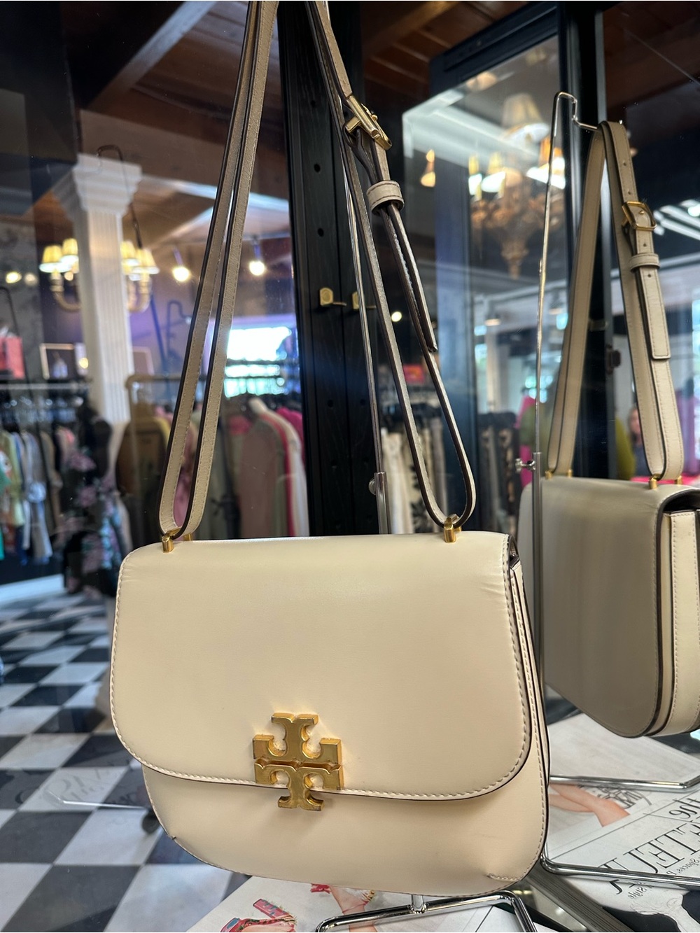 Tory Burch Cream Leather Eleanor Slim Saddlebag